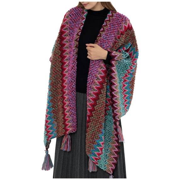 Aoochasliy Winter Scarfs Women's Autumn Winter Striped Color Shawl Ladies Cloak Shawl Tops