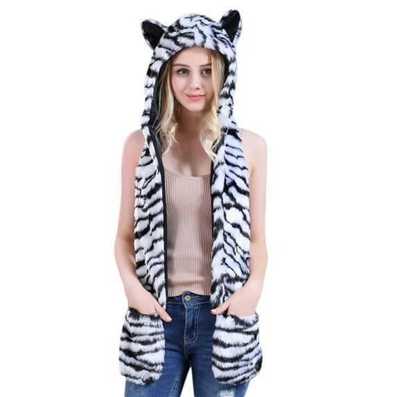 Aoochasliy Winter Scarves for Women Clearance Male Female Faux Animal Hood Cap Mittens Ears Cartoon Hat Gloves Scarf Pocket