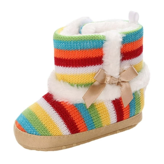 Aoochasliy Winter Toddler Boots Christmas Clothes Winter Snow Boots Girls Boys Bowknot Boots Soft Cotton Shoes