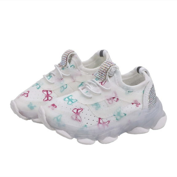 Aoochasliy Winter Toddler Shoes Christmas Clothes Children Kid Baby Girls Butterfly Crystal Led Luminous Sport Run Sneakers Shoes