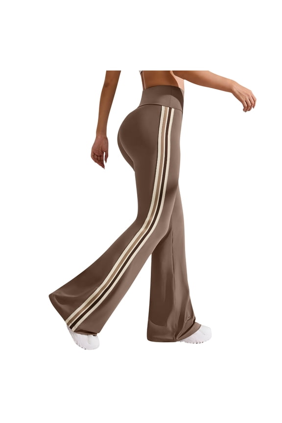 Women Casual High-Waisted Elastic Flare Yoga Pants Tummy Control Lengthening Quick-Dry Athletic Pants for Pilates Workout Gym Fitness