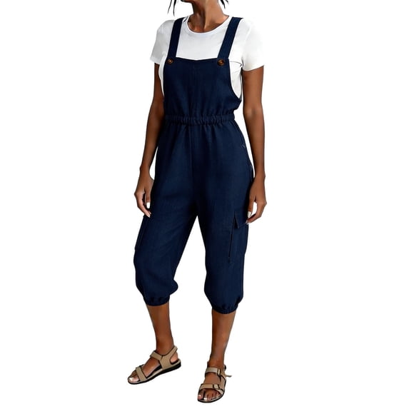 Aoochasliy Women Imitation Linen Cargo Short Jumpsuit with Pockets Adjustable Shoulder Straps Casual Overalls Romper for Daily Wear Outdoor Hiking