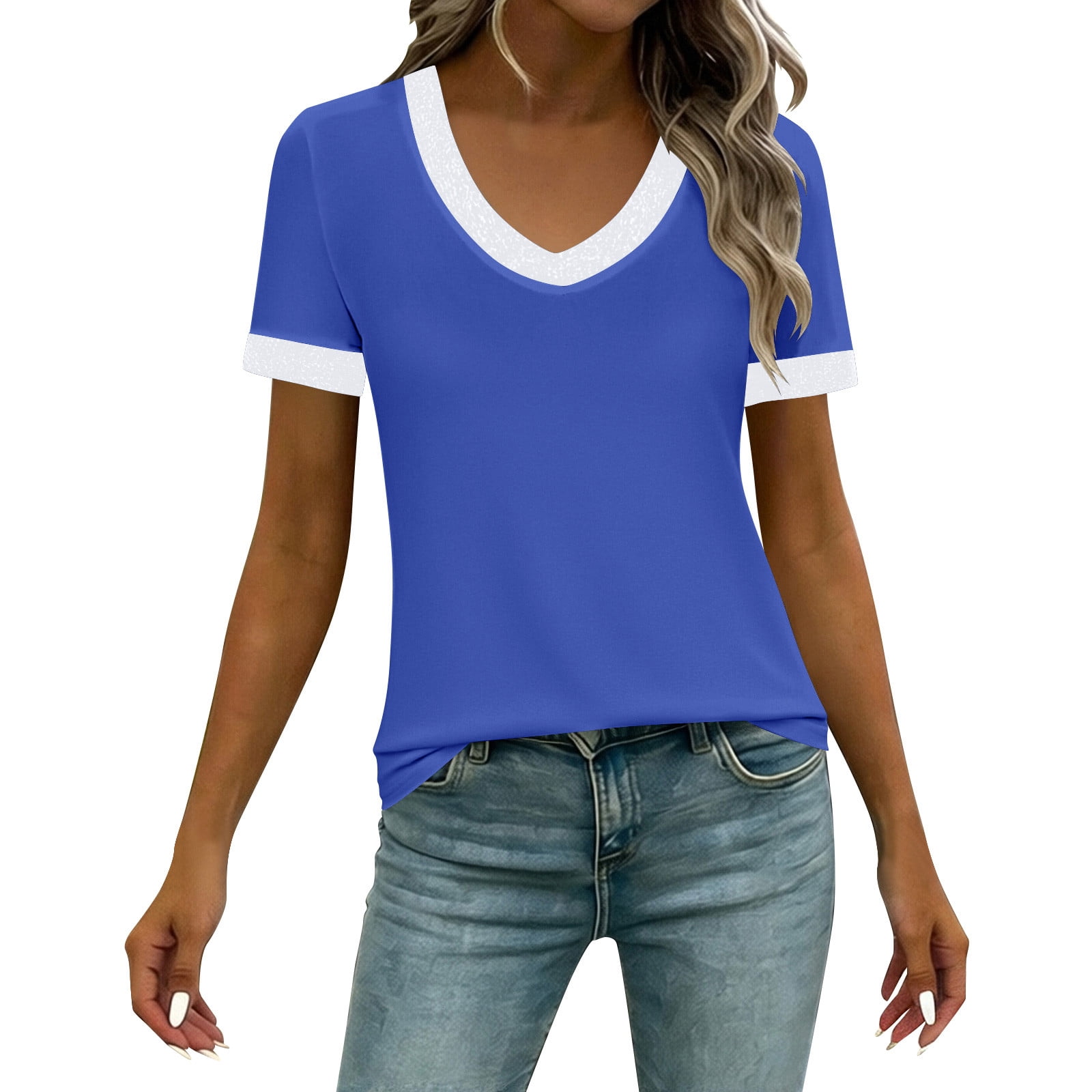 Aoochasliy Women Square Neck Short Sleeve Shirt Soft Loose Casual Solid ...