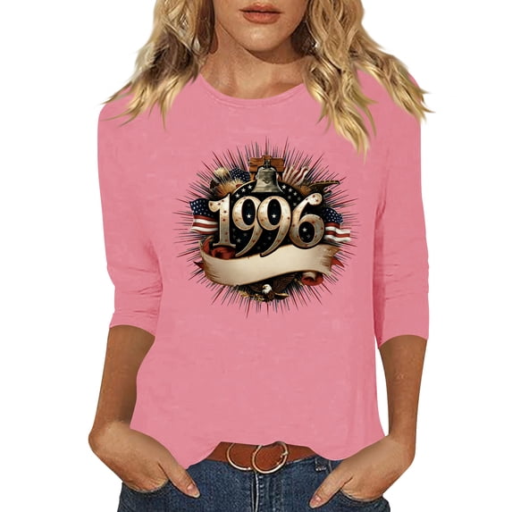 Aoochasliy Women's 1976 Letter Printed Tee Vintage Retro Comfy Casual 3/4 Sleeve Crew Neck Tops 50th Birthday Gift for Celebration Party Holiday Family Gathering