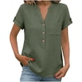 Aoochasliy Women's Blouse Solid Color V-Neck Button Front Loose Casual ...