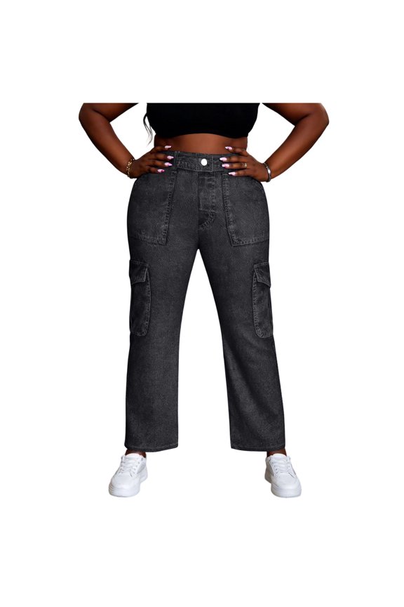 Women's Faux Denim Pants Elastic Waist Casual Soft Non-Denim Stretch Fabric Cropped Length with Faux Pockets Straight Fit for Casual Weekend Outings Walking Trips