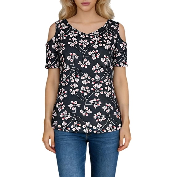 Aoochasliy Women's Floral Printed Short-sleeved Off-shoulder Round-neck Top
