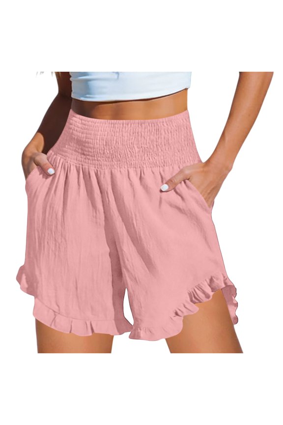 Women's High Waist Ruffled Wrap Shorts Elastic Band Dual Pockets Slim Cut Solid Fabric for Street Daily Outing Leisure