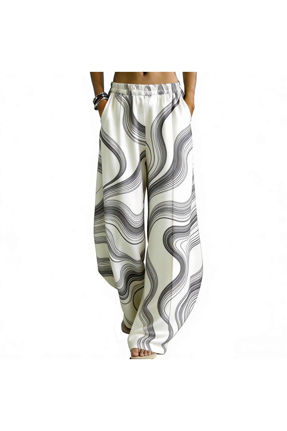 Women's Loose Casual Wide Leg Floral Print Pants Knife Pants Side Pockets Lantern Leg Soft Breathable Casual Fashion Trousers for Daily Vacation Trips Outings