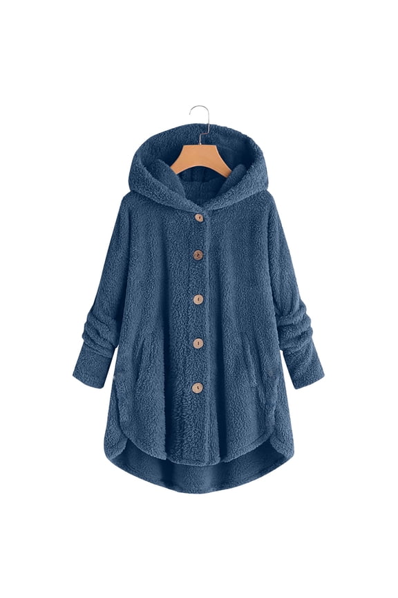 Women's Plus Size Coats Winter Outerwear Button Pockets High Low Hooded Coat