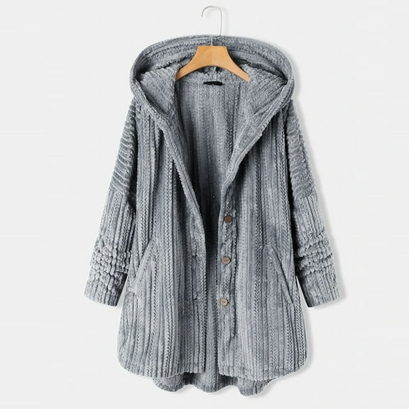 Aoochasliy Women's Plus Size Coats Winter Outerwear Button Pockets High Low Hooded Coat