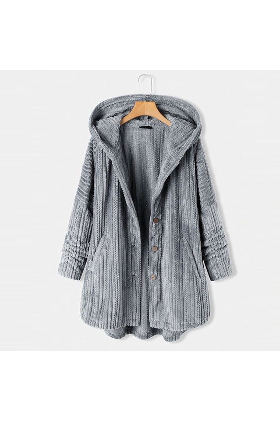 Women's Plus Size Coats Winter Outerwear Button Pockets High Low Hooded Coat