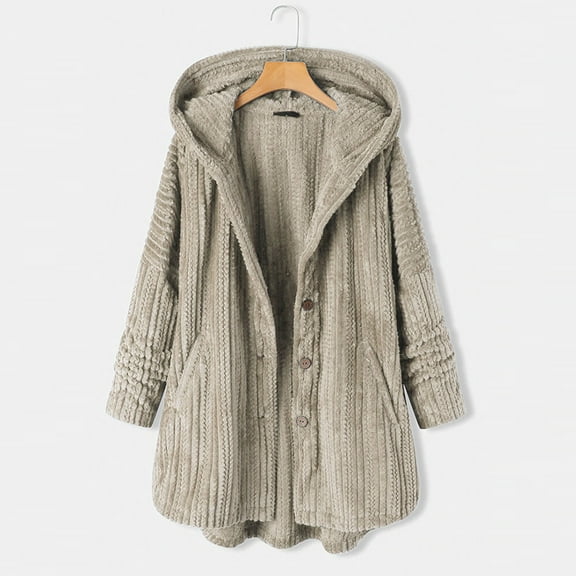 Aoochasliy Women's Plus Size Coats Winter Outerwear Button Pockets High Low Hooded Coat