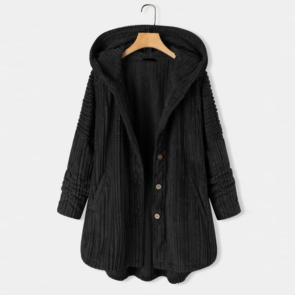 Aoochasliy Women's Plus Size Coats Winter Outerwear Button Pockets High Low Hooded Coat