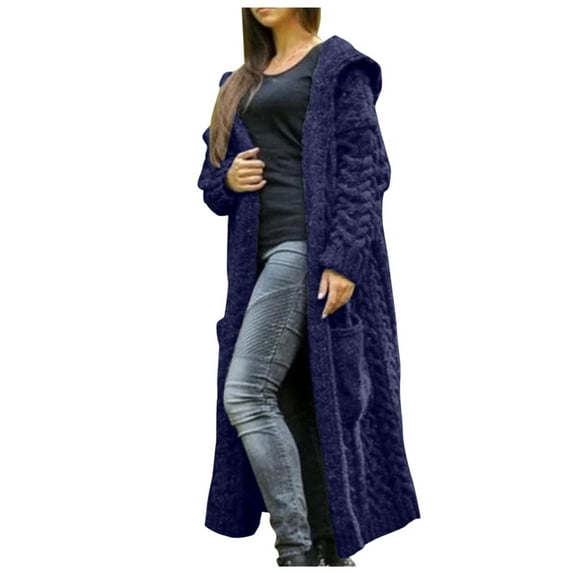 Aoochasliy Women's Plus Size Coats Winter Outerwear Knitted Hooded Cardigan Sweater with Pocket of the Day