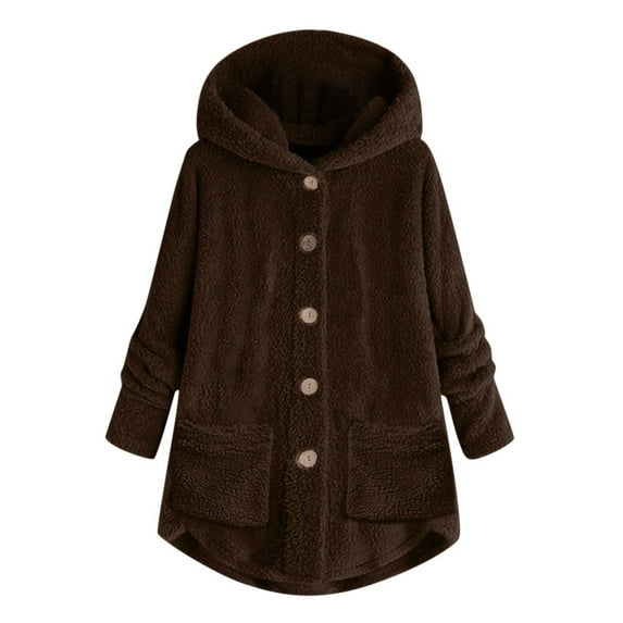 Aoochasliy Women's Plus Size Coats Winter Outerwear Oversized Hooded Outerwears Button Down Wool Overcoat