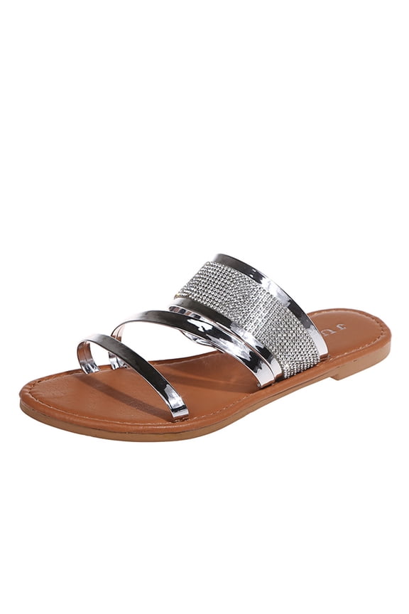 Women's Sandals Summer Women's Summer Rhinestone Slip-On Beach Open Toe Breathable Sandals Shoes