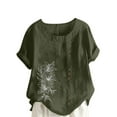 thumbnail image 1 of Aoochasliy Women's Short Sleeve Top Casual Floral Printed Linen Blend Round Neck Button T-Shirt Blouse, 1 of 5