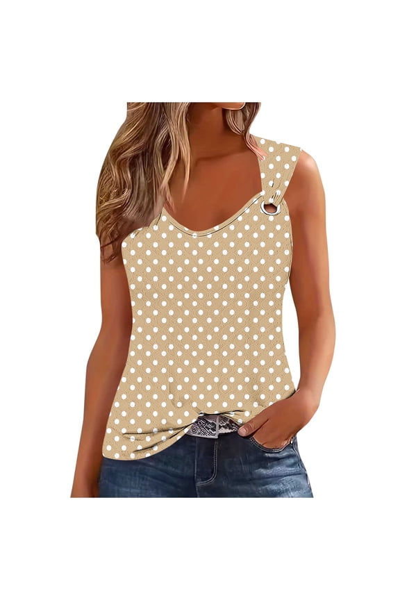 Women's Sleeveless Camisole Tank Top with Circular Jacquard Polka Dot Print Soft Fabric Loose Fit Fashion Casual Sleeveless Blouse T Shirt for Daily Wear Vacation Trips