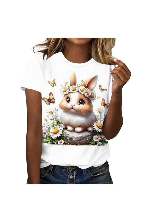 Women's T-Shirt Easter Graphic Crewneck Short Sleeve Color Blocked Mid-Length Spring Summer Basic Tees Daily Holiday Gathering Layering