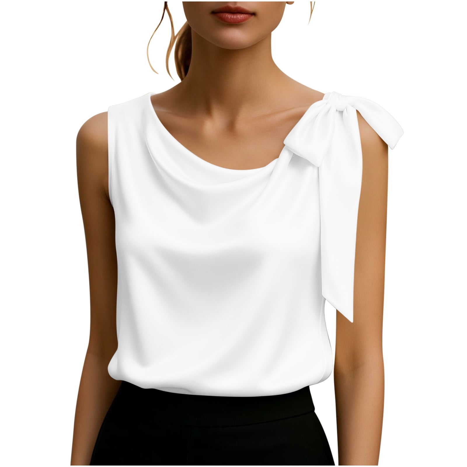 Aoochasliy Women's Top Solid Color Sleeveless Satin Lace Up Cinched ...