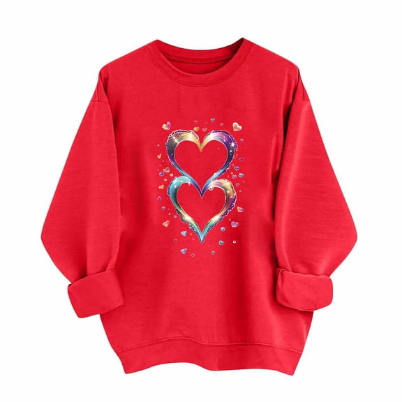 Aoochasliy Valentines Sweatshirts for Women Love Heart Graphic Tee Crew Neck Loose Fit Long Sleeve Pullover Casual Valentine's Day Tops Gifts for Her Dating Home Party