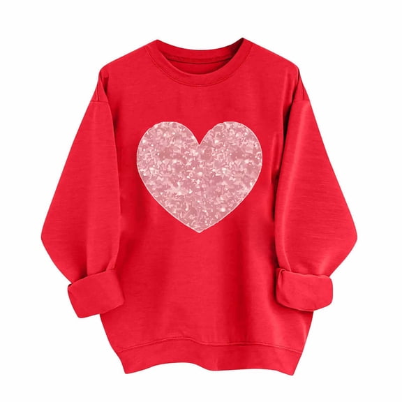 Aoochasliy Valentines Sweatshirts for Women Love Heart Graphic Tee Crew Neck Loose Fit Long Sleeve Pullover Casual Valentine's Day Tops Gifts for Her Dating Home Party