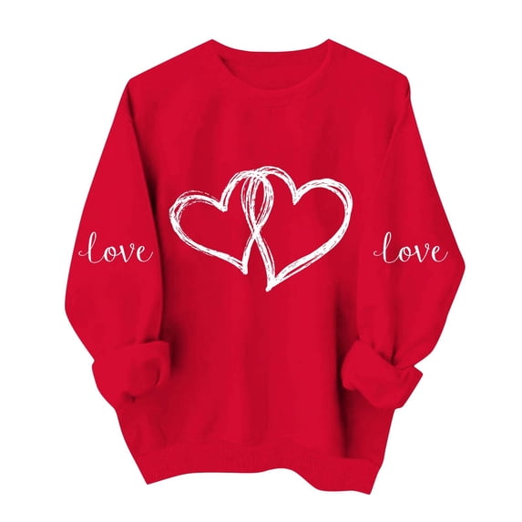 Aoochasliy Valentines Sweatshirts for Women Love Heart Graphic Tee Crew Neck Loose Fit Long Sleeve Pullover Casual Valentine's Day Tops Gifts for Her Dating Home Party