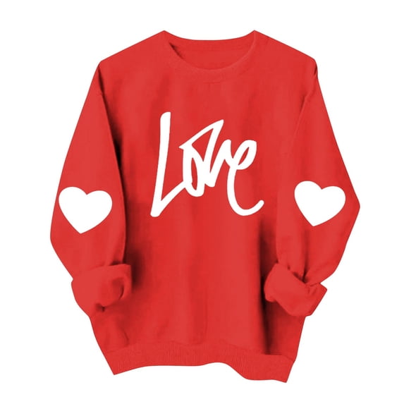 Aoochasliy Valentines Sweatshirts for Women Love Heart Graphic Tee Crew Neck Loose Fit Long Sleeve Pullover Casual Valentine's Day Tops Gifts for Her Dating Home Party