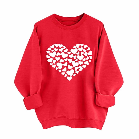Aoochasliy Valentines Sweatshirts for Women Love Heart Graphic Tee Crew Neck Loose Fit Long Sleeve Pullover Casual Valentine's Day Tops Gifts for Her Dating Home Party
