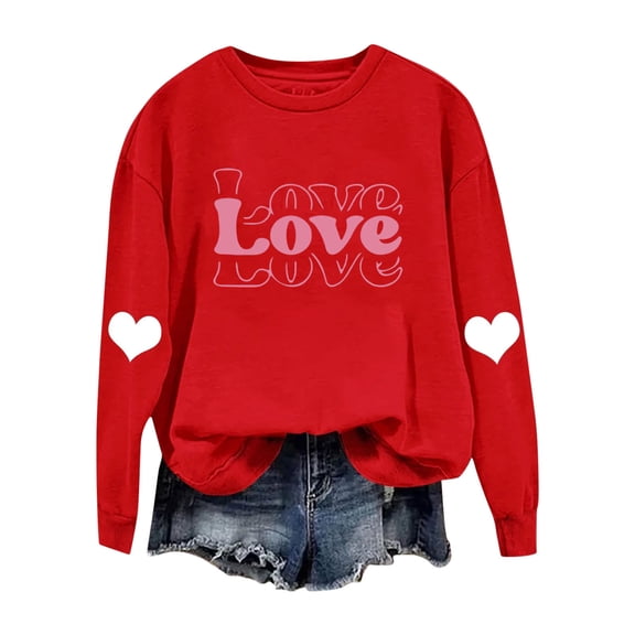 Aoochasliy Valentines Sweatshirts for Women Love Heart Graphic Tee Crew Neck Loose Fit Long Sleeve Pullover Casual Valentine's Day Tops Gifts for Her Dating Home Party
