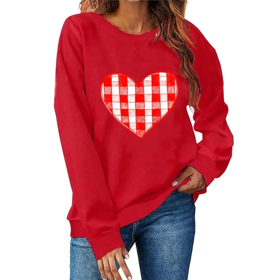 Aoochasliy Valentines Sweatshirts for Women Love Heart Graphic Tee Crew Neck Loose Fit Long Sleeve Pullover Casual Valentine's Day Tops Gifts for Her Dating Home Party