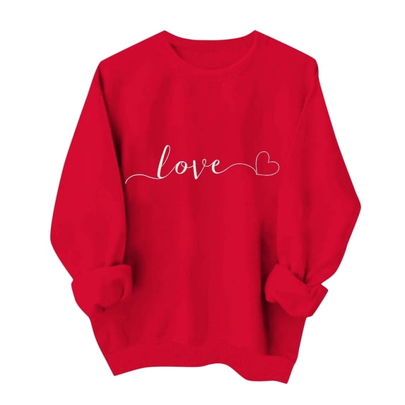 Aoochasliy Valentines Sweatshirts for Women Love Heart Graphic Tee Crew Neck Loose Fit Long Sleeve Pullover Casual Valentine's Day Tops Gifts for Her Dating Home Party