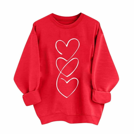 Aoochasliy Valentines Sweatshirts for Women Love Heart Graphic Tee Crew Neck Loose Fit Long Sleeve Pullover Casual Valentine's Day Tops Gifts for Her Dating Home Party