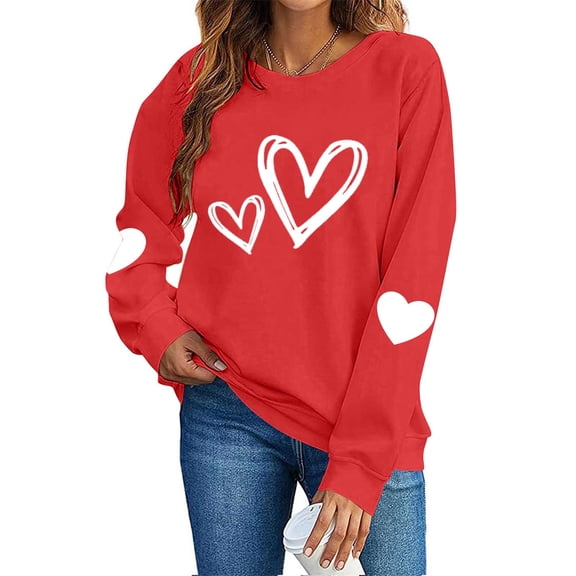 Aoochasliy Valentines Sweatshirts for Women Love Heart Graphic Tee Crew Neck Loose Fit Long Sleeve Pullover Casual Valentine's Day Tops Gifts for Her Dating Home Party