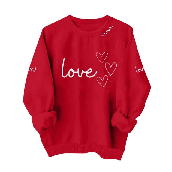 Aoochasliy Valentines Sweatshirts for Women Love Heart Graphic Tee Crew Neck Loose Fit Long Sleeve Pullover Casual Valentine's Day Tops Gifts for Her Dating Home Party