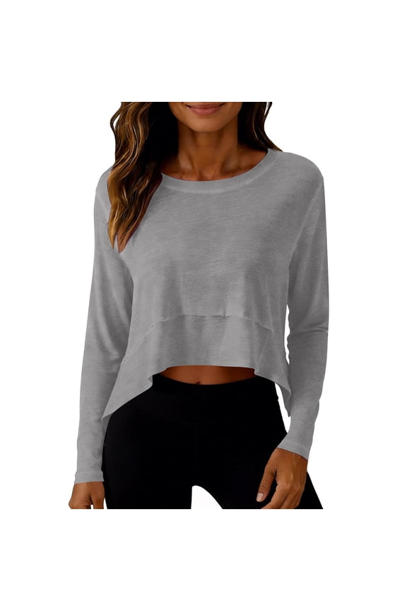 Women's Workout Top Solid Color Crewneck Long Sleeve Sun Protection Quick-Dry Spring Summer Activewear Daily Gym Fitness Outdoor