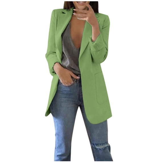 Aoochasliy Womens Blazer Jacket Clothes Solid Long Sleeve Office Spring Coat Cardigans Suit Long Jacket Tops