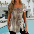 thumbnail image 1 of Aoochasliy Womens Blouses Short Sleeve 2023 Casual Floral Prints Square Neck Buttons Shirts Loose Blouses, 1 of 5
