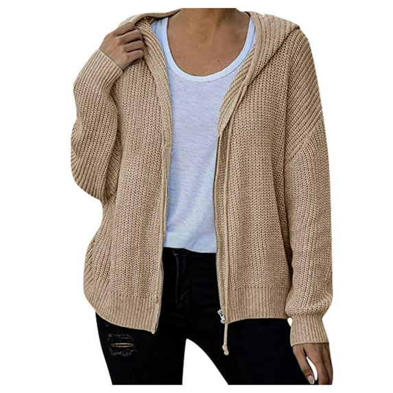 Aoochasliy Womens Cardigan Clothes Hooded Zipper Cardigan Thick Knit Sweater Jacket Big Coat