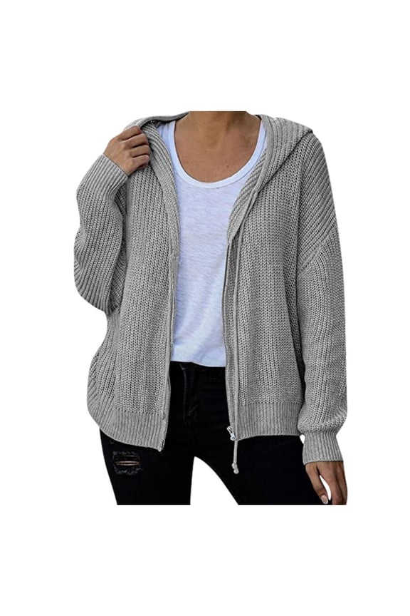 Womens Cardigan Clothes Hooded Zipper Cardigan Thick Knit Sweater Jacket Big Coat