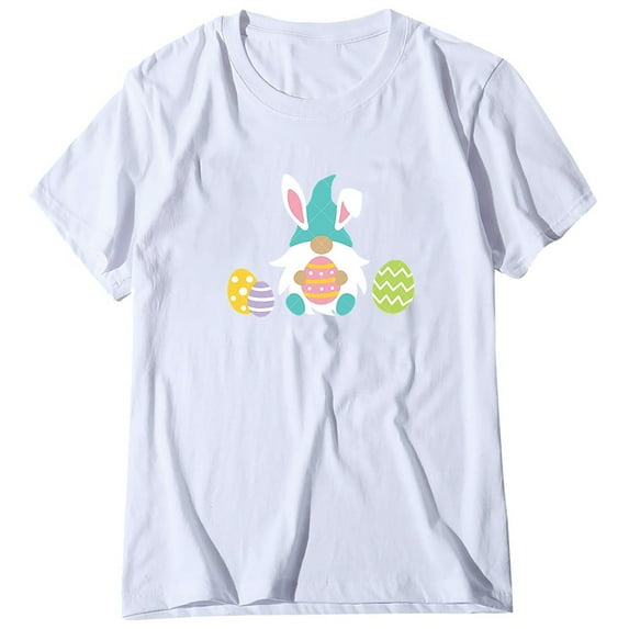 Aoochasliy Womens Easter Tshirt Deals Printed Plus Size O-Neck T-Shirts Print Short Sleeve Graphic Tee Tops
