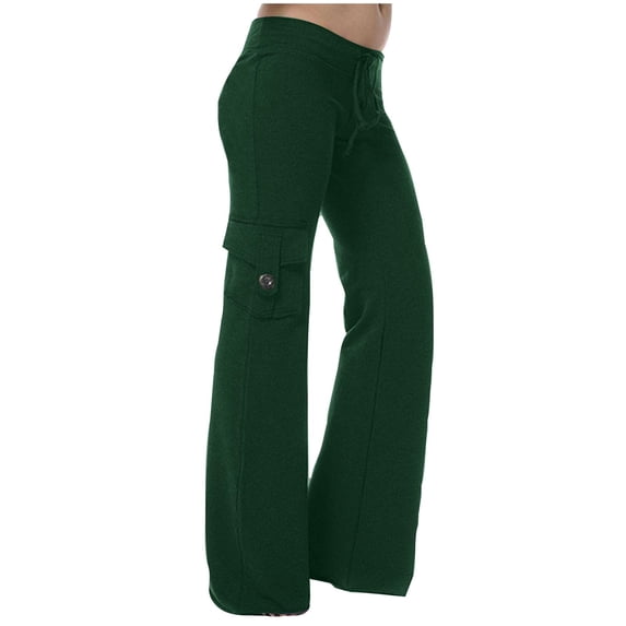 Aoochasliy Womens Fall Cargo Pants High Waist Wide Leg Pants with Pockets Casual Button Stretch Yoga Workout Leggings Gym Sweatpants