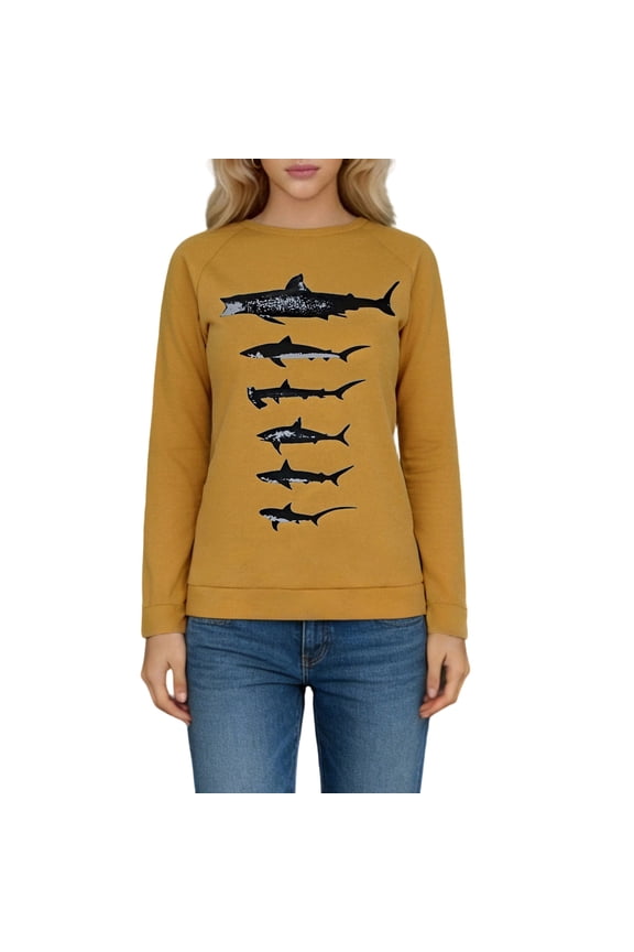 Womens Fish Graphic Crew Neck Sweatshirts Whale Shark Ocean Sweatshirt Long Sleeve Loose Pullover Tops