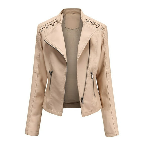 Aoochasliy Womens Jackets and Coats Clothes Lapel Faux Leather Ladies Lapel Motor Jacket Overcoat Zip Biker Short Punk Cropped Tops