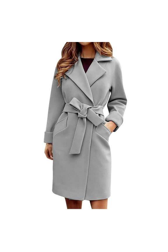 Womens Jackets and Coats Clothes Lapel Woolen Cloth Coat Trench Long Overcoat Outwear