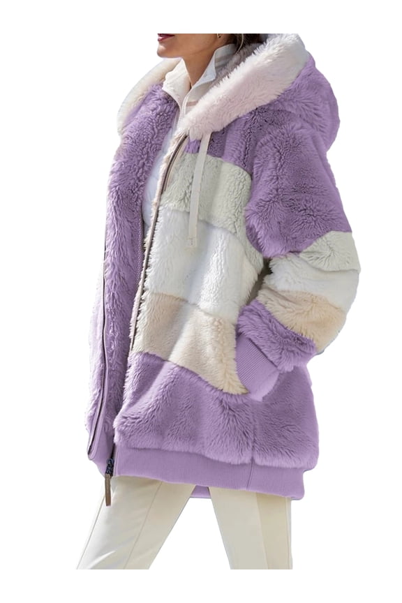 Womens Jackets and Coats Summer Clothes Plus Size Winter Hooded Top Loose Long-sleeve Jacket Plush Coat with Zipper