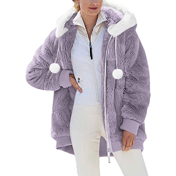 Aoochasliy Womens Jackets and Coats Clothes Plus Size Winter Warm Loose Plush Zip Hooded Coat