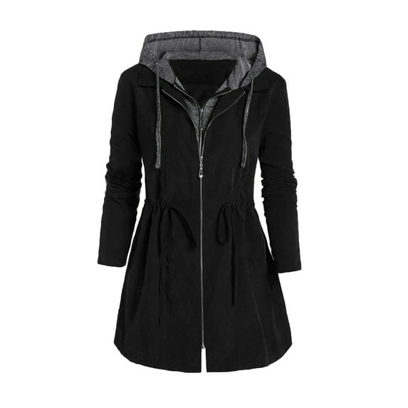 Aoochasliy Womens Jackets and Coats Clothes Lapel Hoodies Blazers Trendy Zipper Patchwork Winter Fly Hooded Space Plus Thick Cotton Overcoat