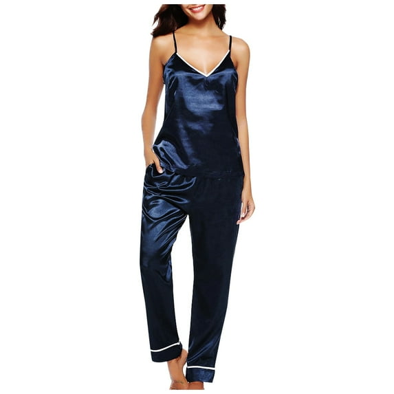 Aoochasliy Womens Pants Clearance Sleepwear Sleeveless Strap Nightwear Lace Trim Satin Cami Top Pajama Sets